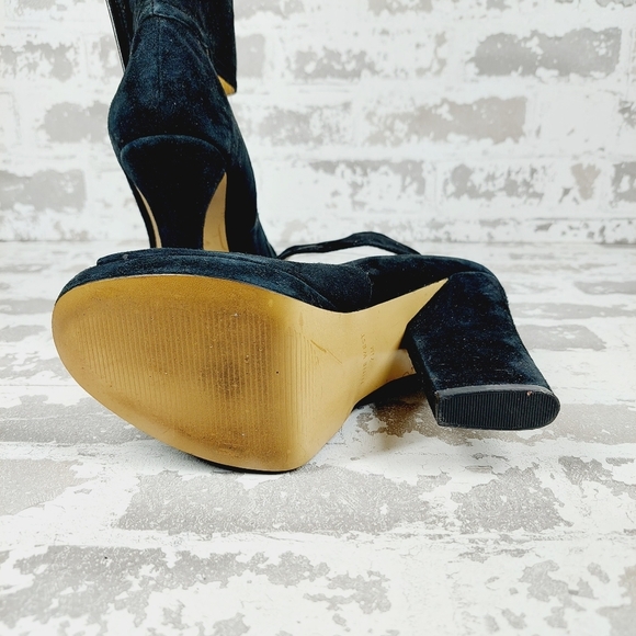 Nine West Ivorie Navy Blue Ankle Strap Buckle OpenToe Platform Chunky Heels i635 - Picture 8 of 12